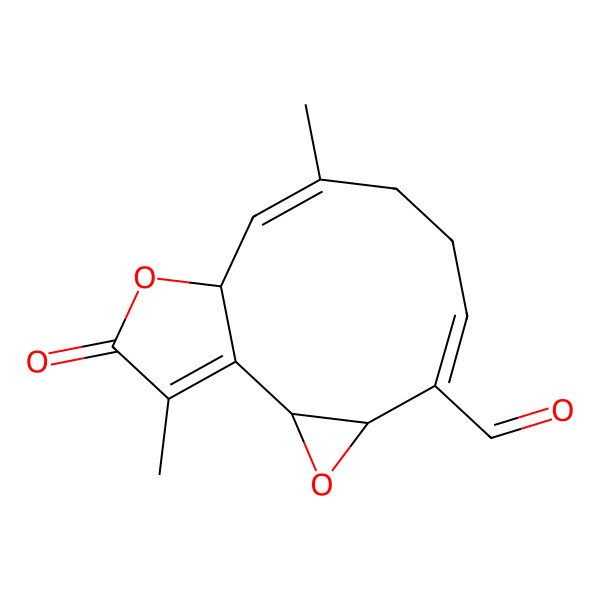 2D Structure of 9,14-Dimethyl-13-oxo-3,12-dioxatricyclo[9.3.0.02,4]tetradeca-1(14),5,9-triene-5-carbaldehyde