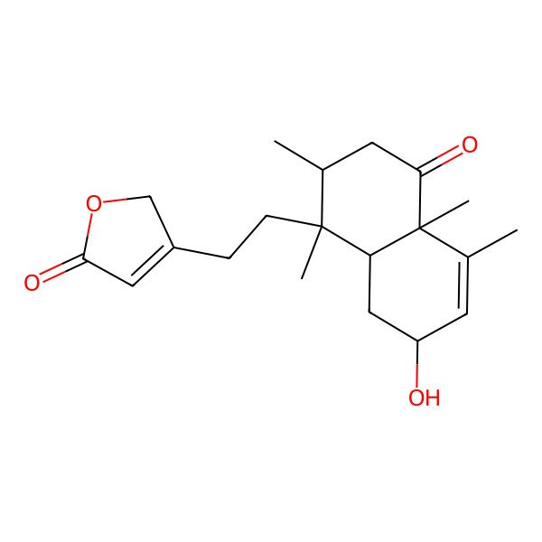 2D Structure of 3-[2-(7-hydroxy-1,2,4a,5-tetramethyl-4-oxo-3,7,8,8a-tetrahydro-2H-naphthalen-1-yl)ethyl]-2H-furan-5-one