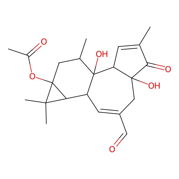 2D Structure of (8-Formyl-1,6-dihydroxy-4,12,12,15-tetramethyl-5-oxo-13-tetracyclo[8.5.0.02,6.011,13]pentadeca-3,8-dienyl) acetate