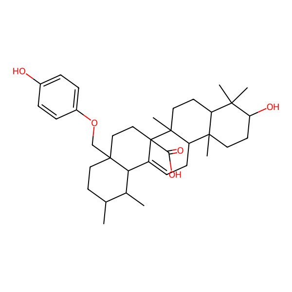 2D Structure of (1S,2R,4aS,6aS,6aR,6bR,8aS,10S,12aR,14bR)-10-hydroxy-4a-[(4-hydroxyphenoxy)methyl]-1,2,6b,9,9,12a-hexamethyl-2,3,4,5,6,6a,7,8,8a,10,11,12,13,14b-tetradecahydro-1H-picene-6a-carboxylic acid