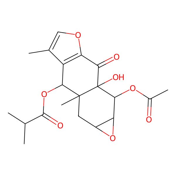 2D Structure of [(1S,8S,9S,11S,13S,14S)-14-acetyloxy-1-hydroxy-6,9-dimethyl-2-oxo-4,12-dioxatetracyclo[7.5.0.03,7.011,13]tetradeca-3(7),5-dien-8-yl] 2-methylpropanoate