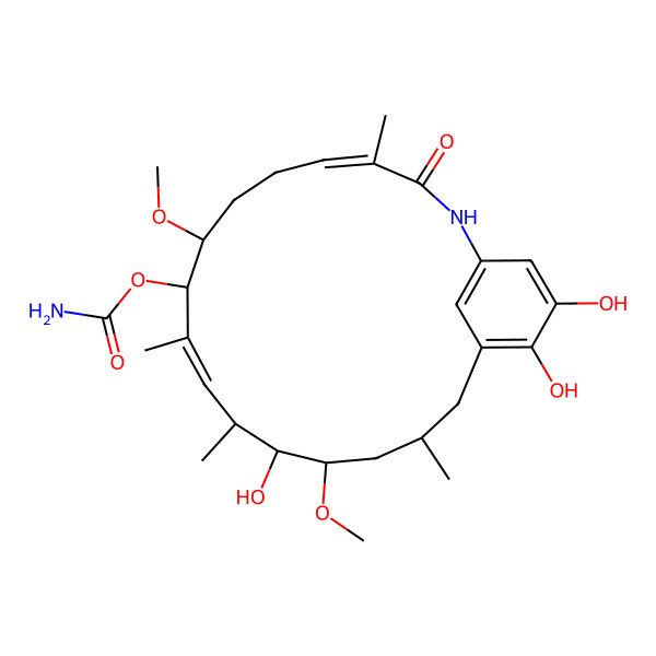 2D Structure of [(4E,10E)-13,19,20-trihydroxy-8,14-dimethoxy-4,10,12,16-tetramethyl-3-oxo-2-azabicyclo[16.3.1]docosa-1(22),4,10,18,20-pentaen-9-yl] carbamate