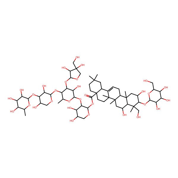 2D Structure of [(2R,3R,4R,5R)-3-[(2S,3R,4S,5R,6R)-4-[(2S,3S,4S)-3,4-dihydroxy-4-(hydroxymethyl)oxolan-2-yl]oxy-5-[(2S,3R,4R,5R)-3,5-dihydroxy-4-[(2R,3S,4S,5R,6S)-3,4,5-trihydroxy-6-methyloxan-2-yl]oxyoxan-2-yl]oxy-3-hydroxy-6-methyloxan-2-yl]oxy-4,5-dihydroxyoxan-2-yl] (4aR,6aR,6aS,6bS,8S,8aR,9S,10S,11R,12aR,14bR)-8,11-dihydroxy-9-(hydroxymethyl)-2,2,6a,6b,9,12a-hexamethyl-10-[(2R,3R,4R,5R,6S)-3,4,5-trihydroxy-6-(hydroxymethyl)oxan-2-yl]oxy-1,3,4,5,6,6a,7,8,8a,10,11,12,13,14b-tetradecahydropicene-4a-carboxylate