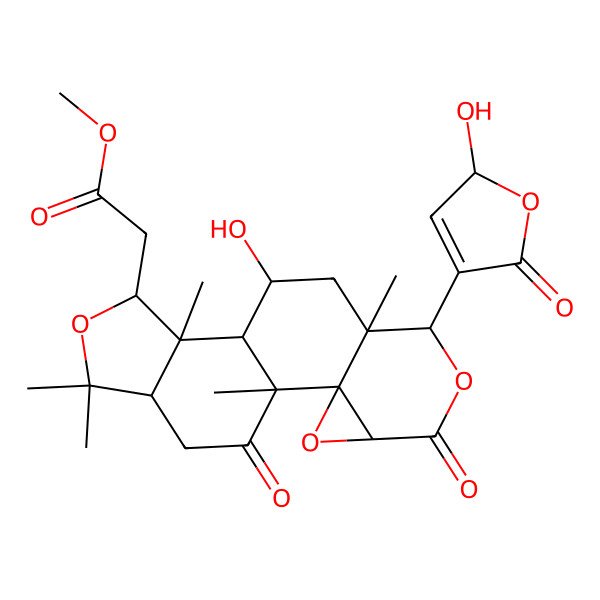2D Structure of methyl 2-[(1R,2R,4S,7R,8S,10S,11R,12R,13R,16R)-10-hydroxy-7-(2-hydroxy-5-oxo-2H-furan-4-yl)-1,8,12,15,15-pentamethyl-5,18-dioxo-3,6,14-trioxapentacyclo[9.7.0.02,4.02,8.012,16]octadecan-13-yl]acetate