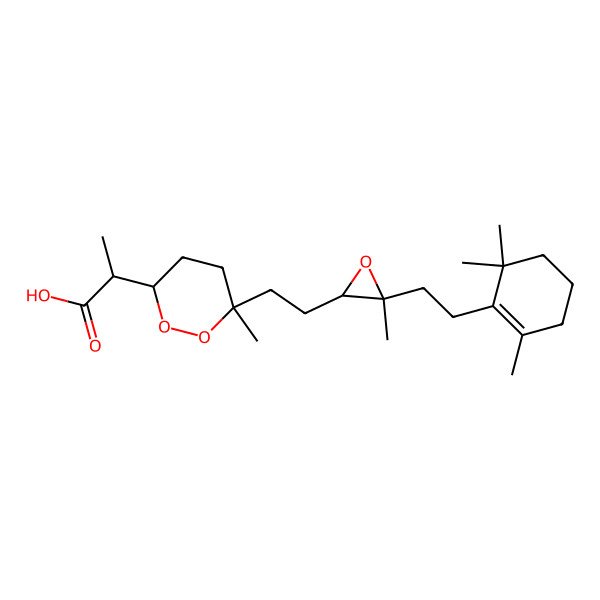2D Structure of (2R)-2-[(3S,6R)-6-methyl-6-[2-[(2S,3S)-3-methyl-3-[2-(2,6,6-trimethylcyclohexen-1-yl)ethyl]oxiran-2-yl]ethyl]dioxan-3-yl]propanoic acid