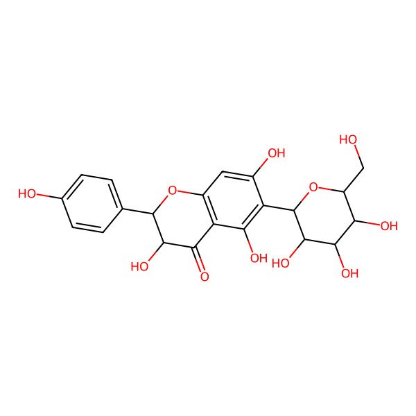 2D Structure of (2S,3S)-3,5,7-trihydroxy-2-(4-hydroxyphenyl)-6-[(2S,3R,4R,5S,6R)-3,4,5-trihydroxy-6-(hydroxymethyl)oxan-2-yl]-2,3-dihydrochromen-4-one