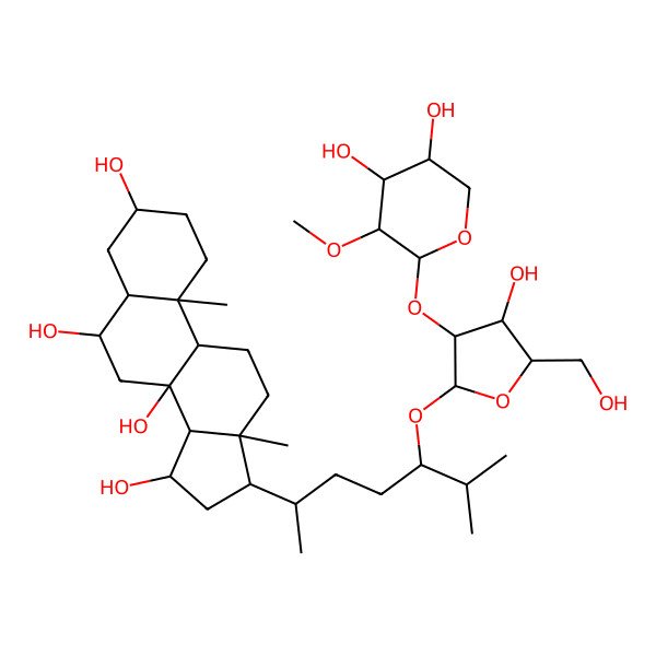 2D Structure of (3S,5S,6S,8S,9R,10S,13R,14S,15S,17R)-17-[(2R,5S)-5-[(2R,3R,4S,5S)-3-[(2S,3R,4S,5R)-4,5-dihydroxy-3-methoxyoxan-2-yl]oxy-4-hydroxy-5-(hydroxymethyl)oxolan-2-yl]oxy-6-methylheptan-2-yl]-10,13-dimethyl-1,2,3,4,5,6,7,9,11,12,14,15,16,17-tetradecahydrocyclopenta[a]phenanthrene-3,6,8,15-tetrol