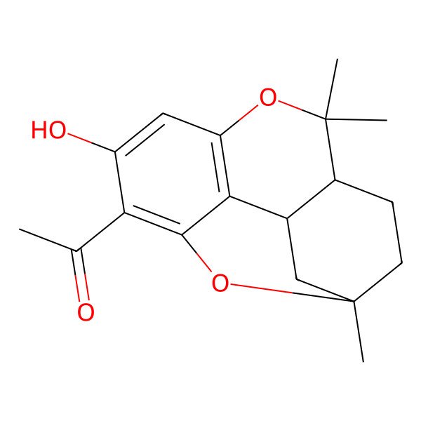 2D Structure of 1-[(1S,4R,13S)-9-hydroxy-1,5,5-trimethyl-6,15-dioxatetracyclo[9.3.1.04,13.07,12]pentadeca-7(12),8,10-trien-10-yl]ethanone