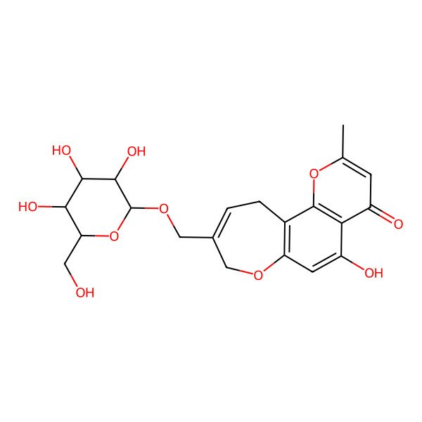 2D Structure of 5-Hydroxy-2-methyl-9-[[3,4,5-trihydroxy-6-(hydroxymethyl)oxan-2-yl]oxymethyl]-8,11-dihydropyrano[2,3-g][1]benzoxepin-4-one