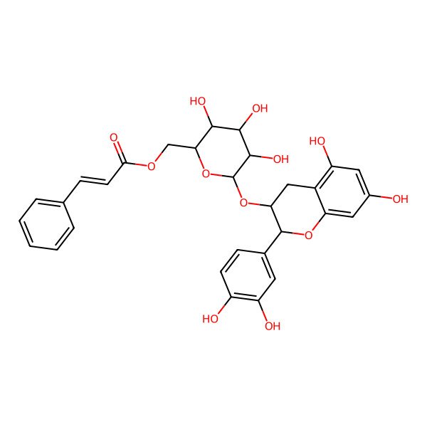 2D Structure of [(2R,3S,4S,5R,6R)-6-[[(2R,3S)-2-(3,4-dihydroxyphenyl)-5,7-dihydroxy-3,4-dihydro-2H-chromen-3-yl]oxy]-3,4,5-trihydroxyoxan-2-yl]methyl (E)-3-phenylprop-2-enoate