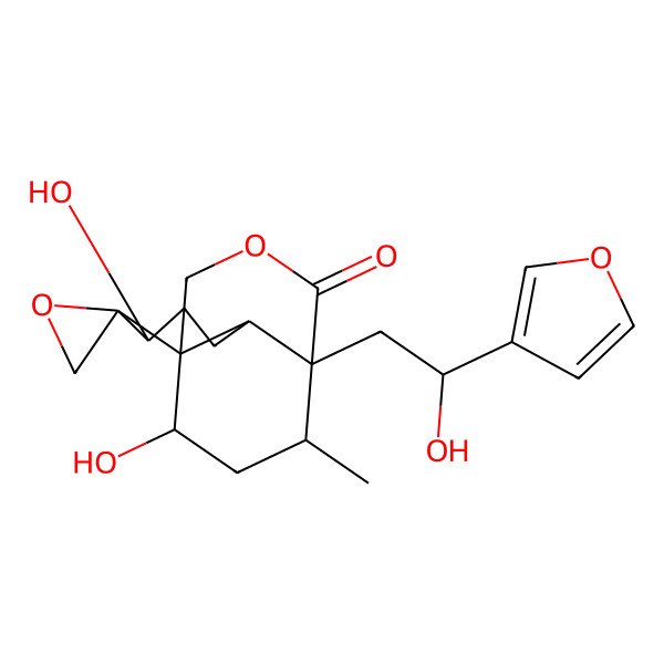 2D Structure of (1R,2R,3S,6S,7R,11R,13R)-7-[(2S)-2-(furan-3-yl)-2-hydroxyethyl]-3,11-dihydroxy-13-methylspiro[9-oxatricyclo[5.3.3.01,6]tridecane-2,2'-oxirane]-8-one