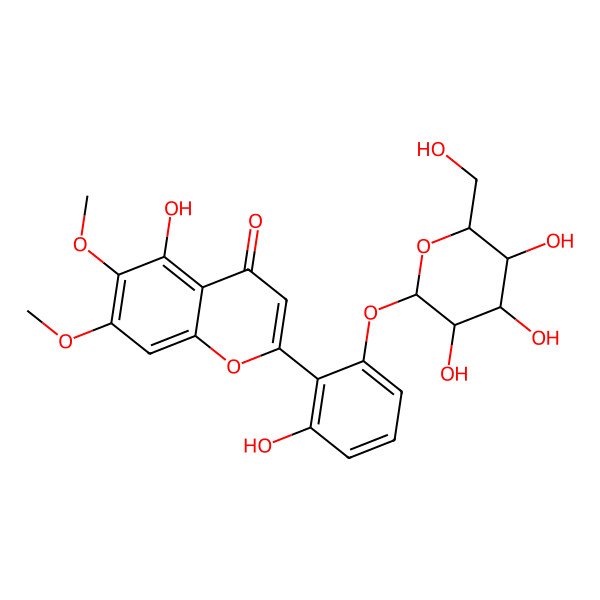 2D Structure of 5-hydroxy-2-[2-hydroxy-6-[(2S,3R,4S,5S,6S)-3,4,5-trihydroxy-6-(hydroxymethyl)oxan-2-yl]oxyphenyl]-6,7-dimethoxychromen-4-one
