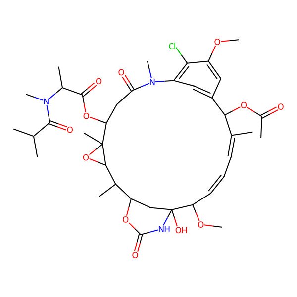 2D Structure of (15-Acetyloxy-11-chloro-21-hydroxy-12,20-dimethoxy-2,5,9,16-tetramethyl-8,23-dioxo-4,24-dioxa-9,22-diazatetracyclo[19.3.1.110,14.03,5]hexacosa-10,12,14(26),16,18-pentaen-6-yl) 2-[methyl(2-methylpropanoyl)amino]propanoate