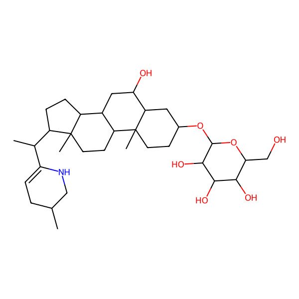 2D Structure of 2-[[6-hydroxy-10,13-dimethyl-17-[1-(3-methyl-1,2,3,4-tetrahydropyridin-6-yl)ethyl]-2,3,4,5,6,7,8,9,11,12,14,15,16,17-tetradecahydro-1H-cyclopenta[a]phenanthren-3-yl]oxy]-6-(hydroxymethyl)oxane-3,4,5-triol