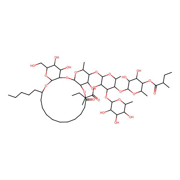 2D Structure of [4,5-Dihydroxy-2-methyl-6-[2-methyl-5-(2-methylbutanoyloxy)-6-[[7,25,26-trihydroxy-24-(hydroxymethyl)-5-methyl-10-oxo-20-pentyl-2,4,9,21,23-pentaoxatricyclo[20.4.0.03,8]hexacosan-6-yl]oxy]-4-(3,4,5-trihydroxy-6-methyloxan-2-yl)oxyoxan-3-yl]oxyoxan-3-yl] 2-methylbutanoate