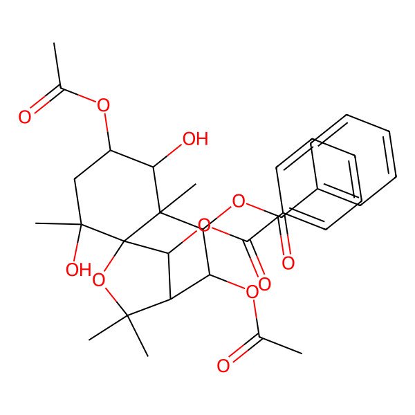 2D Structure of [(1S,2S,4S,5R,6S,7R,8S,9R,12R)-4,8-diacetyloxy-7-benzoyloxy-2,5-dihydroxy-2,6,10,10-tetramethyl-11-oxatricyclo[7.2.1.01,6]dodecan-12-yl] benzoate