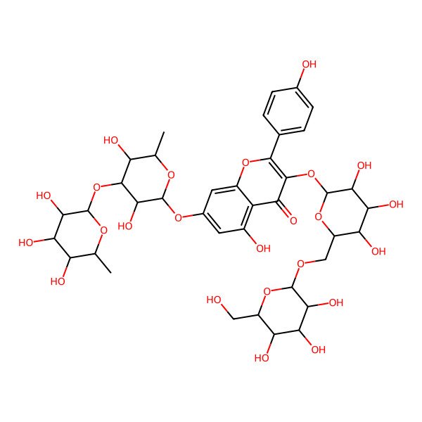 2D Structure of 7-[(2S,3S,4R,5S,6S)-3,5-dihydroxy-6-methyl-4-[(2S,3R,4R,5R,6S)-3,4,5-trihydroxy-6-methyloxan-2-yl]oxyoxan-2-yl]oxy-5-hydroxy-2-(4-hydroxyphenyl)-3-[(2S,3R,4S,5S,6R)-3,4,5-trihydroxy-6-[[(2R,3R,4S,5R,6R)-3,4,5-trihydroxy-6-(hydroxymethyl)oxan-2-yl]oxymethyl]oxan-2-yl]oxychromen-4-one