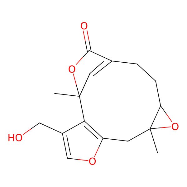 2D Structure of (1R,8S,10S)-3-(hydroxymethyl)-1,8-dimethyl-5,9,15-trioxatetracyclo[11.2.1.02,6.08,10]hexadeca-2(6),3,13(16)-trien-14-one