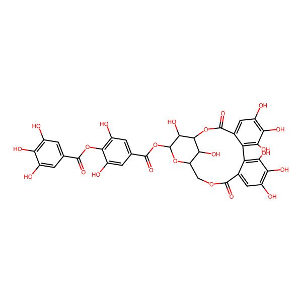 2D Structure of [2,6-Dihydroxy-4-[(6,7,8,11,12,13,22,23-octahydroxy-3,16-dioxo-2,17,20-trioxatetracyclo[17.3.1.04,9.010,15]tricosa-4,6,8,10,12,14-hexaen-21-yl)oxycarbonyl]phenyl] 3,4,5-trihydroxybenzoate