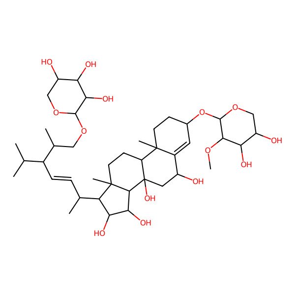 2D Structure of 3-(4,5-Dihydroxy-3-methoxyoxan-2-yl)oxy-10,13-dimethyl-17-[6-methyl-5-propan-2-yl-7-(3,4,5-trihydroxyoxan-2-yl)oxyhept-3-en-2-yl]-1,2,3,6,7,9,11,12,14,15,16,17-dodecahydrocyclopenta[a]phenanthrene-6,8,15,16-tetrol