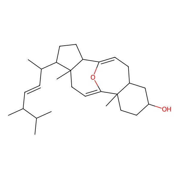 2D Structure of 14-(5,6-Dimethylhept-3-en-2-yl)-2,15-dimethyl-18-oxatetracyclo[8.7.1.02,7.011,15]octadeca-1(17),9-dien-5-ol