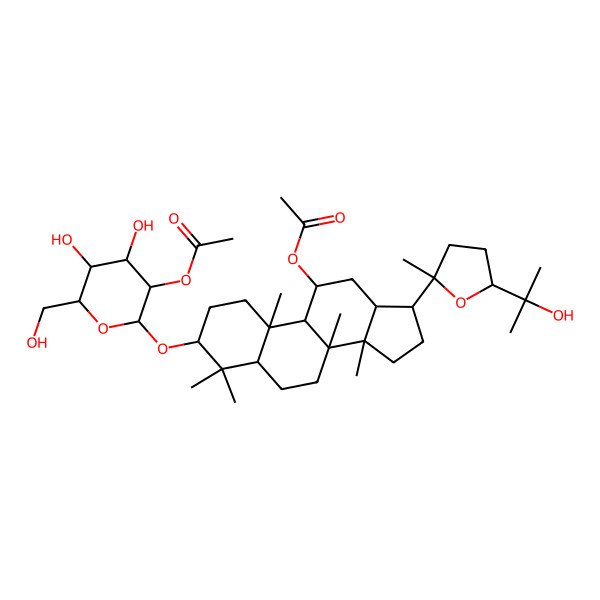 2D Structure of [3-[3-acetyloxy-4,5-dihydroxy-6-(hydroxymethyl)oxan-2-yl]oxy-17-[5-(2-hydroxypropan-2-yl)-2-methyloxolan-2-yl]-4,4,8,10,14-pentamethyl-2,3,5,6,7,9,11,12,13,15,16,17-dodecahydro-1H-cyclopenta[a]phenanthren-11-yl] acetate