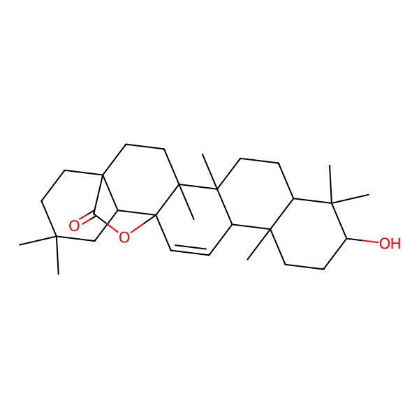 2D Structure of 10-Hydroxy-4,5,9,9,13,20,20-heptamethyl-24-oxahexacyclo[15.5.2.01,18.04,17.05,14.08,13]tetracos-15-en-23-one