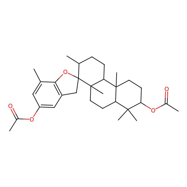 2D Structure of [(2S,4aR,4bR,7S,8S,8aS,10aR)-5'-acetyloxy-1,1,4a,7,7',8a-hexamethylspiro[2,3,4,4b,5,6,7,9,10,10a-decahydrophenanthrene-8,2'-3H-1-benzofuran]-2-yl] acetate