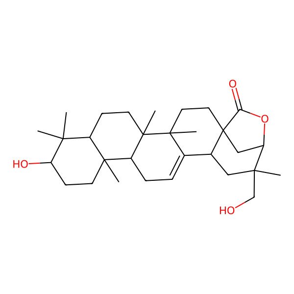 2D Structure of (1R,4S,5R,8R,10S,13R,14R,18S,20R,21S)-10-hydroxy-20-(hydroxymethyl)-4,5,9,9,13,20-hexamethyl-22-oxahexacyclo[19.2.1.01,18.04,17.05,14.08,13]tetracos-16-en-23-one