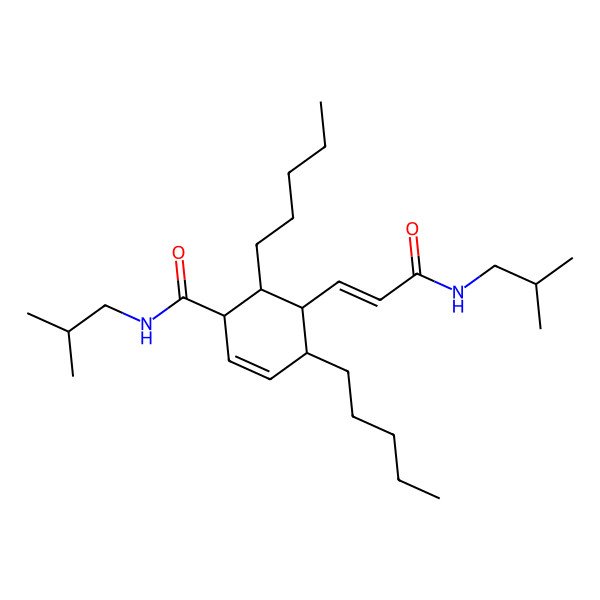 2D Structure of (1S,4R,5R,6S)-N-(2-methylpropyl)-5-[(E)-3-(2-methylpropylamino)-3-oxoprop-1-enyl]-4,6-dipentylcyclohex-2-ene-1-carboxamide