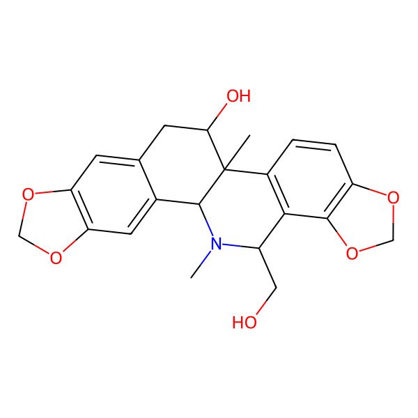 2D Structure of (1R,12S,13R,23S)-23-(hydroxymethyl)-13,24-dimethyl-5,7,18,20-tetraoxa-24-azahexacyclo[11.11.0.02,10.04,8.014,22.017,21]tetracosa-2,4(8),9,14(22),15,17(21)-hexaen-12-ol