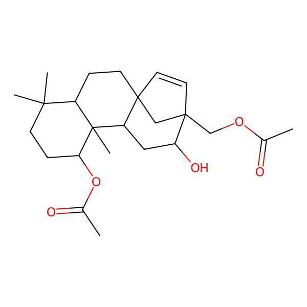 2D Structure of (8-Acetyloxy-12-hydroxy-5,5,9-trimethyl-13-tetracyclo[11.2.1.01,10.04,9]hexadec-14-enyl)methyl acetate
