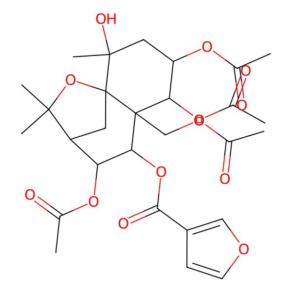 2D Structure of [(1R,2S,4S,5R,6S,7S,8R,9S)-4,5,8-triacetyloxy-6-(acetyloxymethyl)-2-hydroxy-2,10,10-trimethyl-11-oxatricyclo[7.2.1.01,6]dodecan-7-yl] furan-3-carboxylate