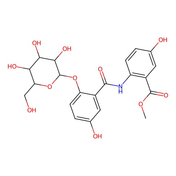 2D Structure of Methyl 5-hydroxy-2-[[5-hydroxy-2-[3,4,5-trihydroxy-6-(hydroxymethyl)oxan-2-yl]oxybenzoyl]amino]benzoate
