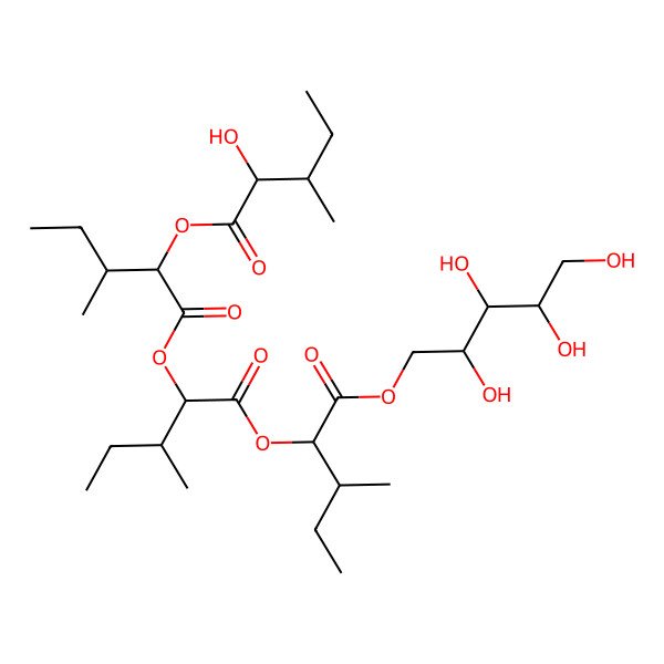 2D Structure of [(2R,3S)-3-methyl-1-[(2R,3S)-3-methyl-1-[(2R,3S)-3-methyl-1-oxo-1-[(2R,3S,4R)-2,3,4,5-tetrahydroxypentoxy]pentan-2-yl]oxy-1-oxopentan-2-yl]oxy-1-oxopentan-2-yl] (2R,3S)-2-hydroxy-3-methylpentanoate