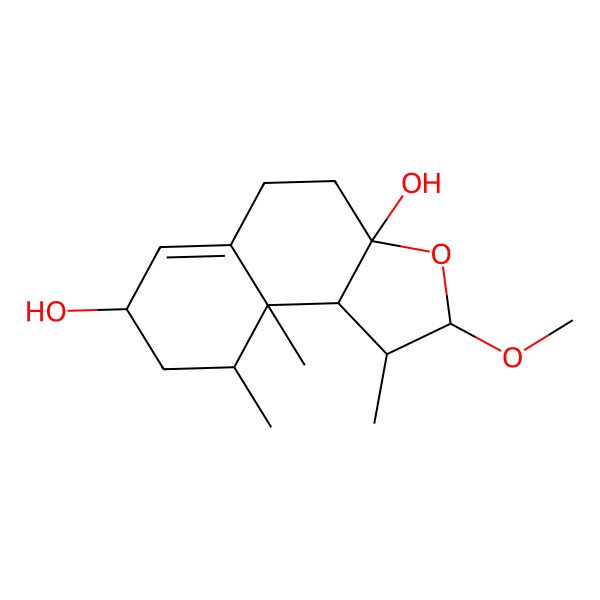 2D Structure of (1S,2S,3aS,7S,9S,9aS,9bR)-2-methoxy-1,9,9a-trimethyl-1,2,4,5,7,8,9,9b-octahydrobenzo[e][1]benzofuran-3a,7-diol