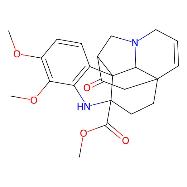 2D Structure of Methyl 7,8-dimethoxy-17-oxo-5,14-diazahexacyclo[12.4.3.01,13.04,12.06,11.012,16]henicosa-6(11),7,9,19-tetraene-4-carboxylate