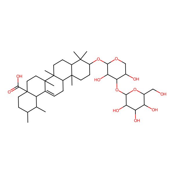 2D Structure of 10-[3,5-dihydroxy-4-[3,4,5-trihydroxy-6-(hydroxymethyl)oxan-2-yl]oxyoxan-2-yl]oxy-1,2,6a,6b,9,9,12a-heptamethyl-2,3,4,5,6,6a,7,8,8a,10,11,12,13,14b-tetradecahydro-1H-picene-4a-carboxylic acid