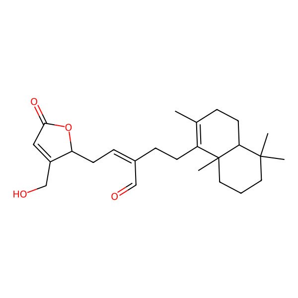 2D Structure of 2-[2-(2,5,5,8a-tetramethyl-3,4,4a,6,7,8-hexahydronaphthalen-1-yl)ethyl]-4-[3-(hydroxymethyl)-5-oxo-2H-furan-2-yl]but-2-enal