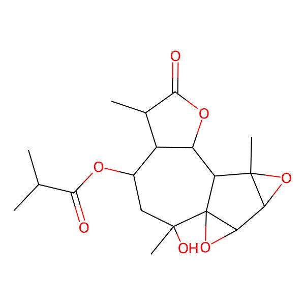 2D Structure of [(1R,2R,4S,5R,6S,9S,10S,11S,13R,14S)-2-hydroxy-2,6,11-trimethyl-7-oxo-8,12,15-trioxapentacyclo[8.5.0.01,14.05,9.011,13]pentadecan-4-yl] 2-methylpropanoate