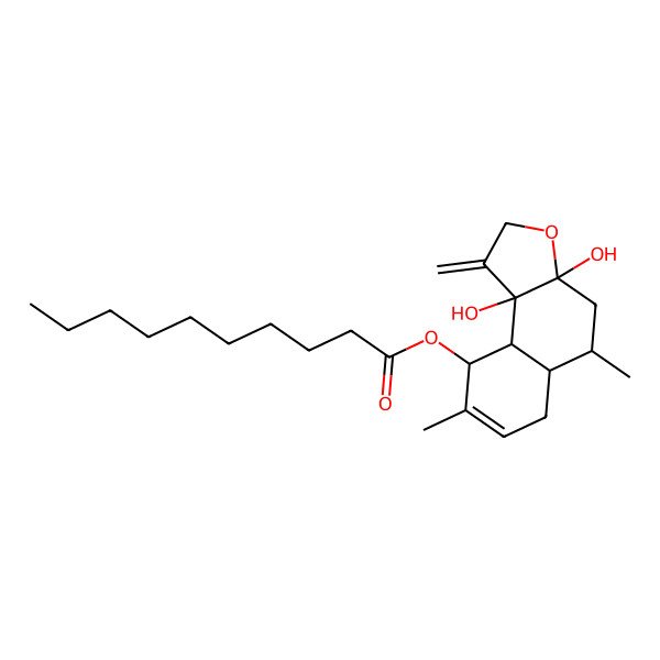 2D Structure of [(3aS,5R,5aS,9R,9aS,9bR)-3a,9b-dihydroxy-5,8-dimethyl-1-methylidene-4,5,5a,6,9,9a-hexahydrobenzo[e][1]benzofuran-9-yl] decanoate