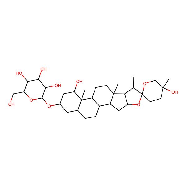 2D Structure of 2-(5',14-Dihydroxy-5',7,9,13-tetramethylspiro[5-oxapentacyclo[10.8.0.02,9.04,8.013,18]icosane-6,2'-oxane]-16-yl)oxy-6-(hydroxymethyl)oxane-3,4,5-triol