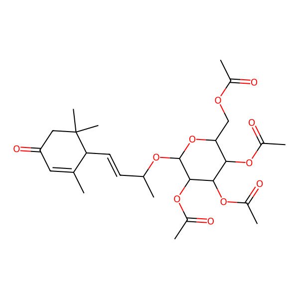 2D Structure of [(2R,3R,4S,5R,6R)-3,4,5-triacetyloxy-6-[(E,2R)-4-[(1S)-2,6,6-trimethyl-4-oxocyclohex-2-en-1-yl]but-3-en-2-yl]oxyoxan-2-yl]methyl acetate