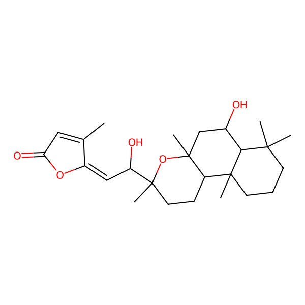 2D Structure of (5Z)-5-[(2S)-2-[(3R,4aR,6S,6aS,10aS,10bR)-6-hydroxy-3,4a,7,7,10a-pentamethyl-2,5,6,6a,8,9,10,10b-octahydro-1H-benzo[f]chromen-3-yl]-2-hydroxyethylidene]-4-methylfuran-2-one