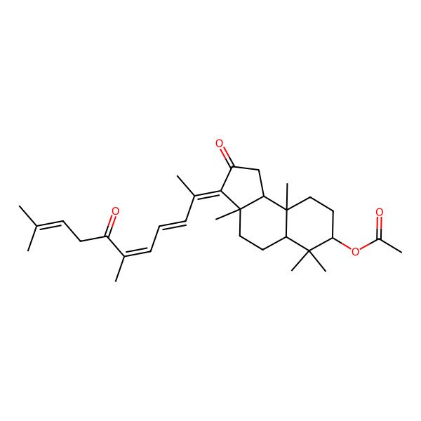 2D Structure of [3-(6,10-Dimethyl-7-oxoundeca-3,5,9-trien-2-ylidene)-3a,6,6,9a-tetramethyl-2-oxo-1,4,5,5a,7,8,9,9b-octahydrocyclopenta[a]naphthalen-7-yl] acetate