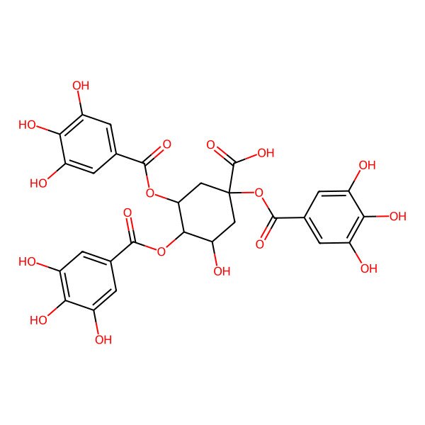 2D Structure of Benzoic acid, 3,4,5-trihydroxy-, 4-carboxy-6-hydroxy-1,2,4-cyclohexanetriyl ester, (1R-(1alpha,2beta,4alpha,6alpha)-)-