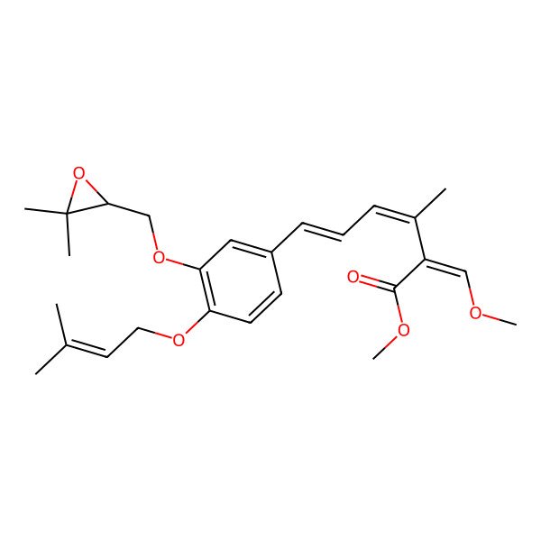 2D Structure of methyl (2E,3E,5Z)-6-[3-[[(2S)-3,3-dimethyloxiran-2-yl]methoxy]-4-(3-methylbut-2-enoxy)phenyl]-2-(methoxymethylidene)-3-methylhexa-3,5-dienoate