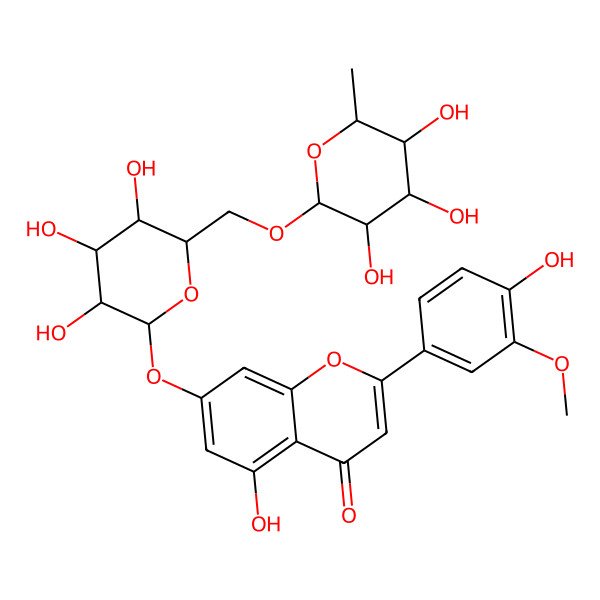 2D Structure of 5-hydroxy-2-(4-hydroxy-3-methoxyphenyl)-7-[(4S,5S)-3,4,5-trihydroxy-6-[[(2S,4S,5R)-3,4,5-trihydroxy-6-methyloxan-2-yl]oxymethyl]oxan-2-yl]oxychromen-4-one