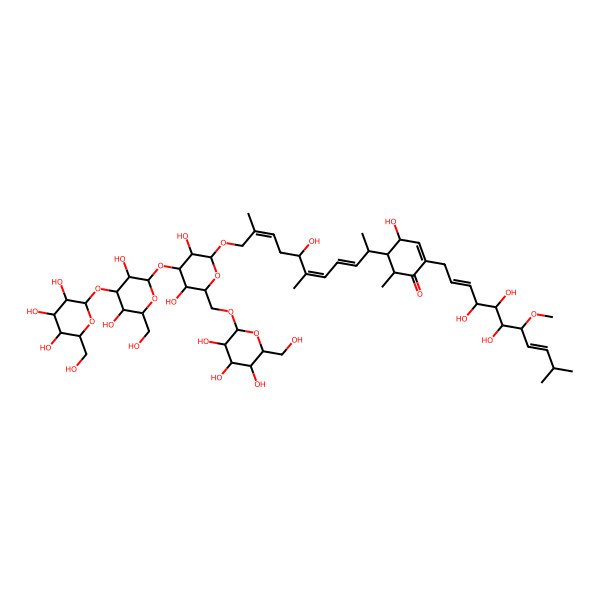 2D Structure of 5-[11-[4-[3,5-Dihydroxy-6-(hydroxymethyl)-4-[3,4,5-trihydroxy-6-(hydroxymethyl)oxan-2-yl]oxyoxan-2-yl]oxy-3,5-dihydroxy-6-[[3,4,5-trihydroxy-6-(hydroxymethyl)oxan-2-yl]oxymethyl]oxan-2-yl]oxy-7-hydroxy-6,10-dimethylundeca-3,5,9-trien-2-yl]-4-hydroxy-6-methyl-2-(4,5,6-trihydroxy-7-methoxy-10-methylundeca-2,8-dienyl)cyclohex-2-en-1-one