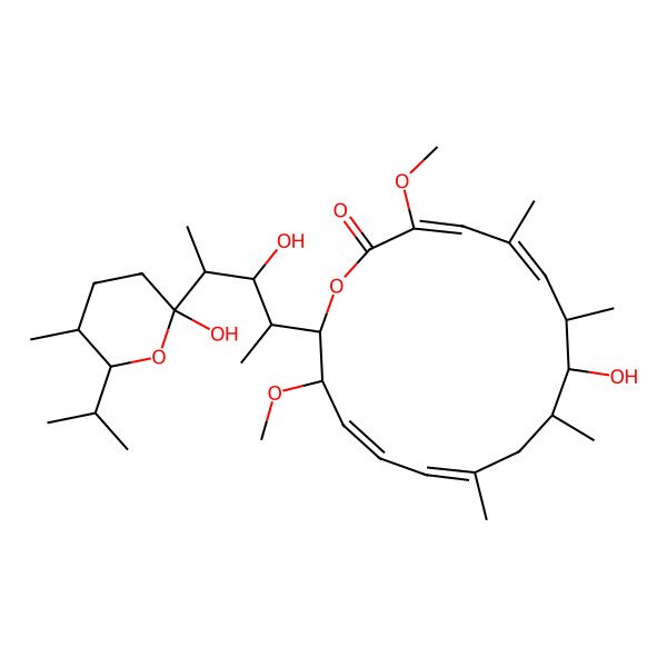 2D Structure of 8-Hydroxy-16-[3-hydroxy-4-(2-hydroxy-5-methyl-6-propan-2-yloxan-2-yl)pentan-2-yl]-3,15-dimethoxy-5,7,9,11-tetramethyl-1-oxacyclohexadeca-3,5,11,13-tetraen-2-one